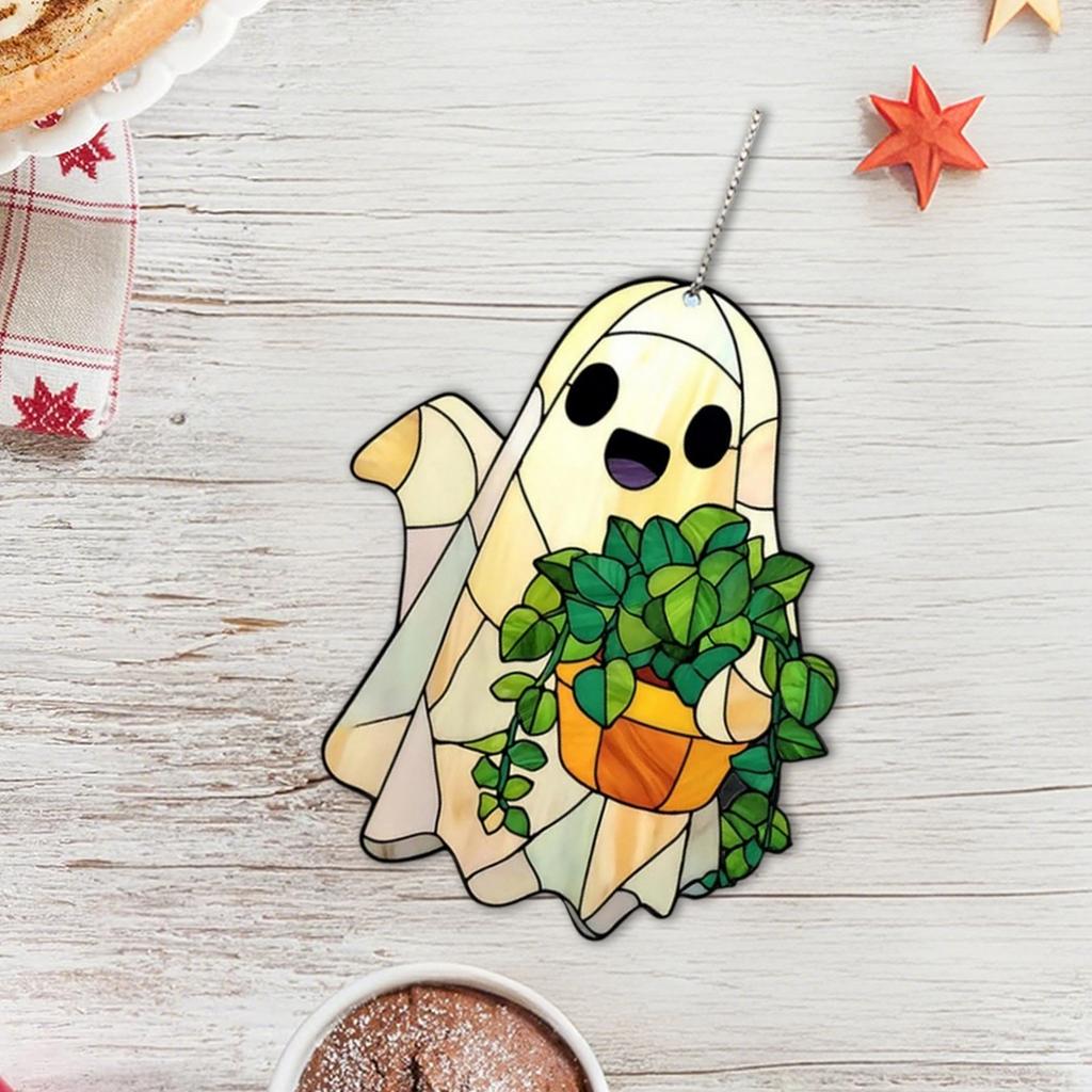 Spooky Halloween Ghost Decorations Adorable Hanging Ornaments for Car Rearview Mirror and Tree - Set of 2