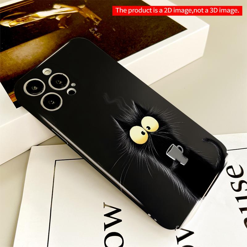 2DFlat Black Cat with Steaming Coffee Cup Phone Case All inclusive film hard iPhone case, compatible with iPhone 18 Pro Max 17 16 15 14 13 12 11