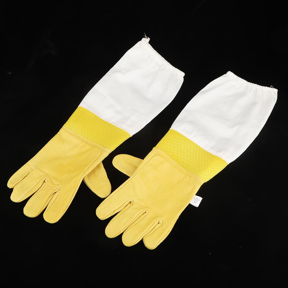 Pair Breathable Anti Bee Anti Sting Bee Gloves Long Sleeves Elastic Cuff with Mesh Beekeeper Protective Tool(XL )
