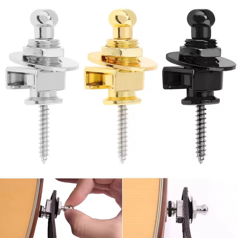 2PCS/Set Guitar Strap Lock Round Head Button Pin Gold Black Silvery 3 Color Available Skidproof Guitar Bass Straplock Button ZYF