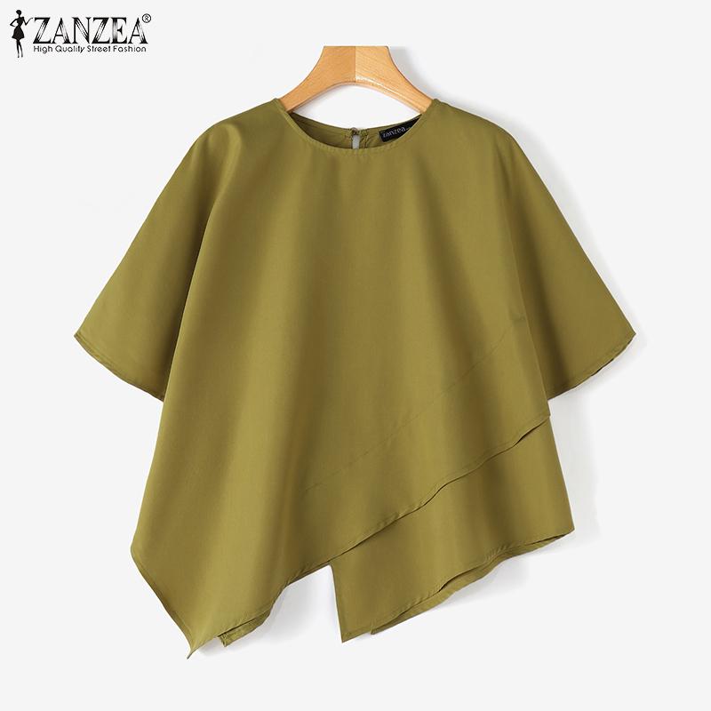 ZANZEA Női alkalmi, kerek nyakú, 3/4 ujjú bő, egyszínű póló