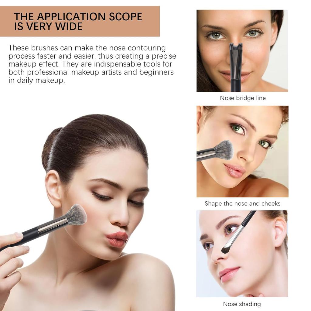 2 Pcs Nose Contour Brushes, 2-in-1 U-shaped Fluffy brush Dual-End Angled Nose Brushes Set Practical Makeup Tools for Nose Sculpting and Definin