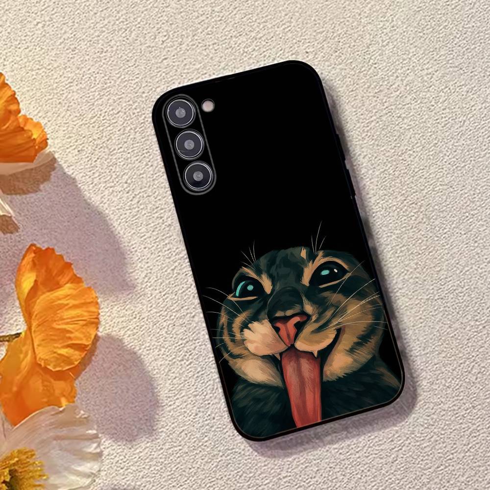 Mèmes de Chat F-Drôle Mignon Coque de Téléphone Pour Samsung Galaxy A73,A72,A71,A70,A53,A52,A51,Housse Noire en Silicone Souple