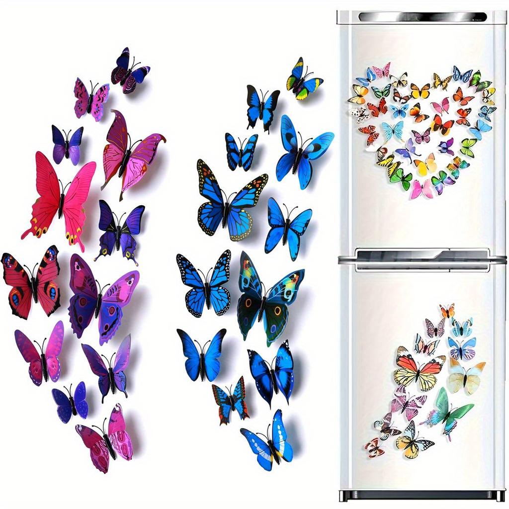 12pcs/Pack Color Mini Butterfly Magnetic Refrigerator Sticker Kitchen Living Room Decoration Wall Stickers DIY Creative ZSY