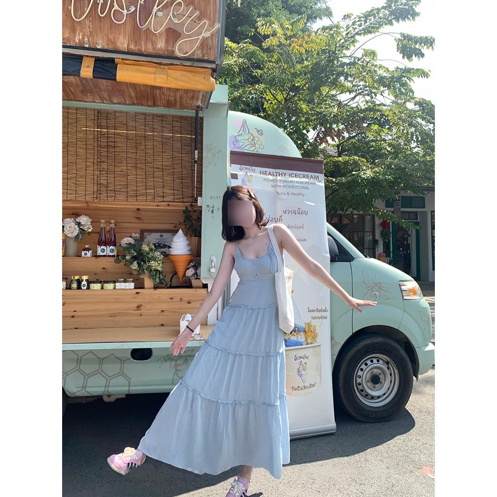 

Popular women s clothing pink suspender dress temperament long dress elegant summer new skirt XL- (recommended 110-60kg) синий