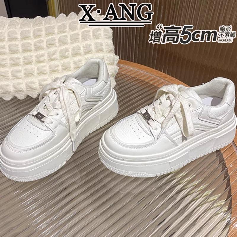 Leather little white shoes children's early spring new thick-soled heightening board shoes versatile breathable casual sports women's shoes