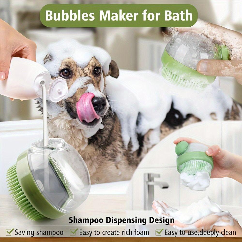 Soap Dispenser Pet Grooming Brush Silicone Bristle Shampoo Dog Brush Bathing Tool Haired Dogs