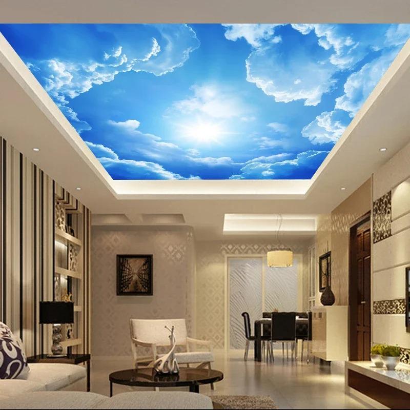 Ceiling 3d Photo Mural Blue Sky White Clouds Mural Living Room Bedroom Wallpaper Home Decor