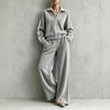Women's Corduroy Two Piece Set with Casual Zip Up Jacket and High Waisted Wide Leg Pants