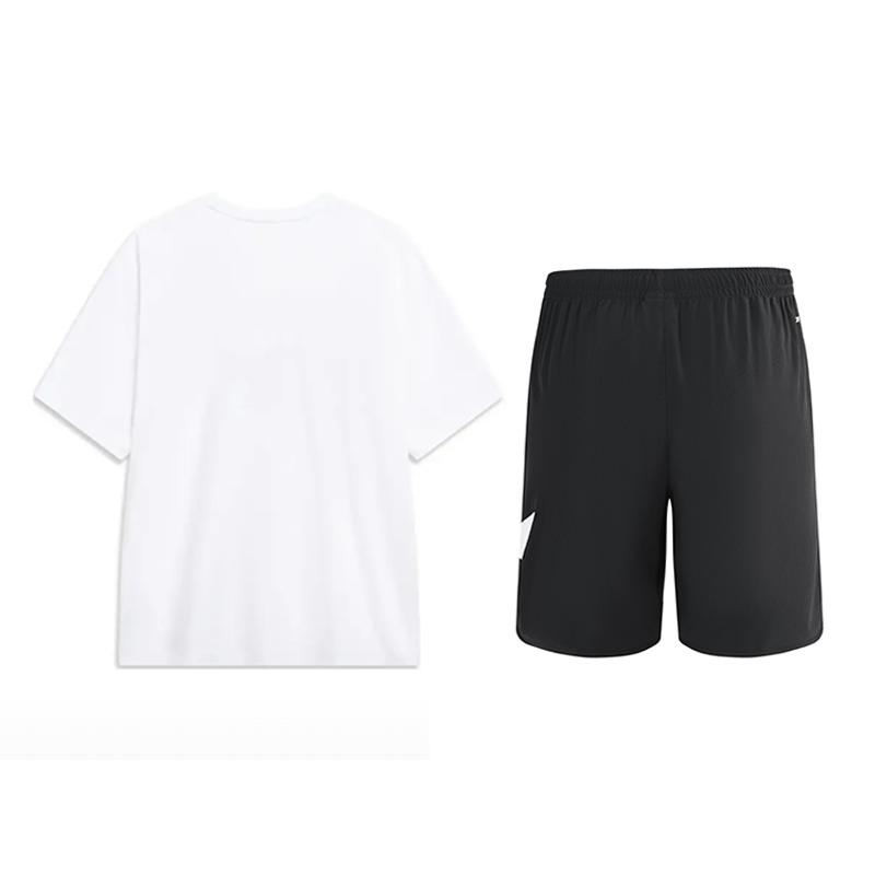 Li-Ning Versatile Comfortable Short Sleeve T-Shirt With Large Logo And Solid Mark Five-Point Shorts Casual Sports Set Unisex Sets AHSU803-1+YKSU157-2