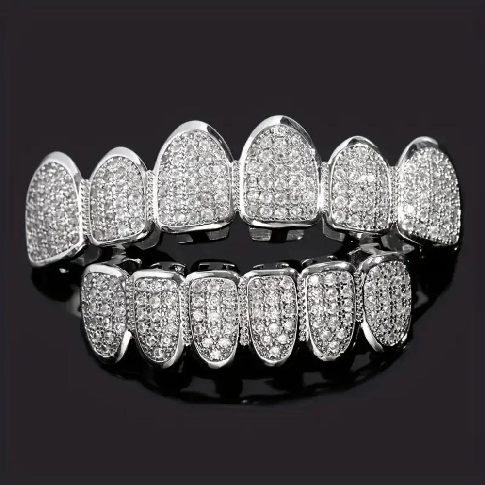 Teeth Grillz Set for Unisex Top Bottom Mouth Silver Teeth Grills Tooth Cap Removable Dental Body Jewelry