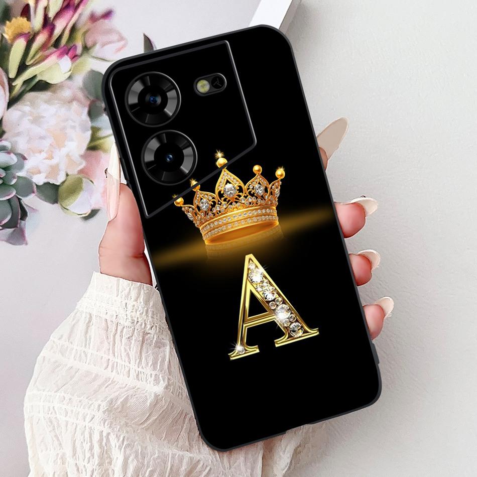 For Tecno Pova 5 LH7n / Pova 5 Pro LH8n Fashion Crown Letter Phone Case For Tecno Pova5 5Pro 5G Black Silicone Soft Cases Bumper