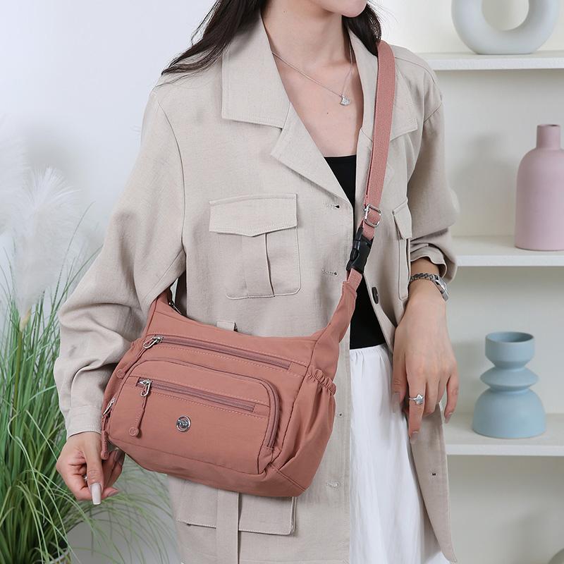Waterproof Nylon Crossbody Bag for Women Multi Pocket Shoulder Handbag with Wide Strap