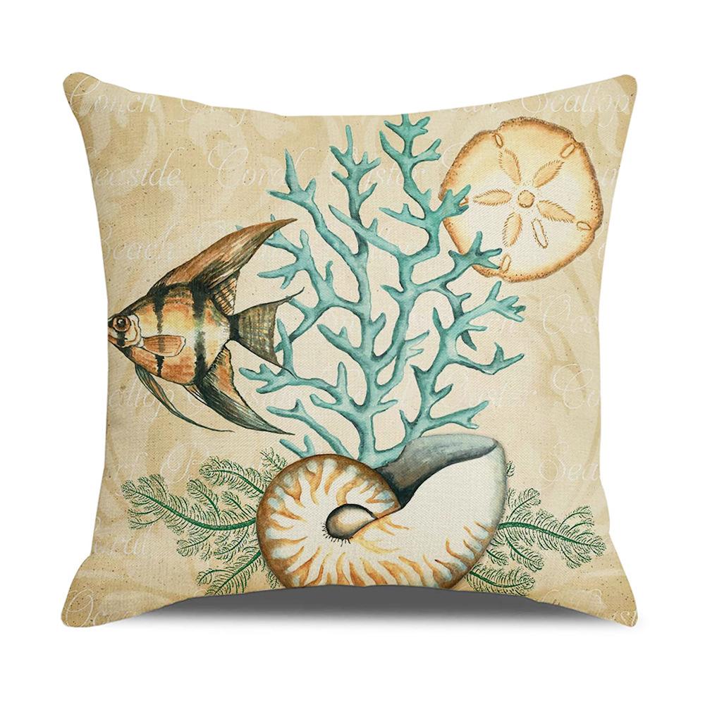 Retro Mediterranean Ocean Digital Print Linen Pillow Reading Cushion Home Furnishings