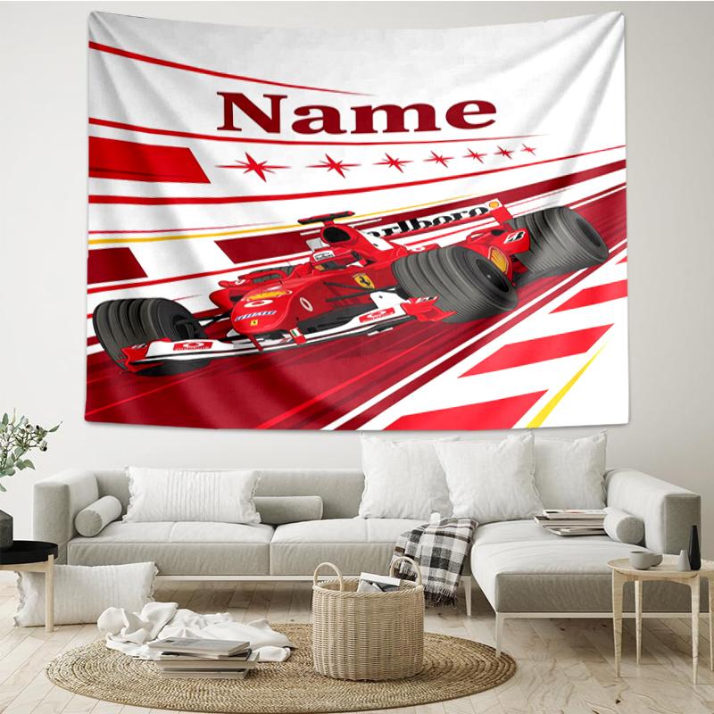 Custom Name Racing Print Tapestry, Backdrop, Easy Setup, Ideal for Bedroom, Office & Living Room, with Aesthetic Wall Hanging Decor.