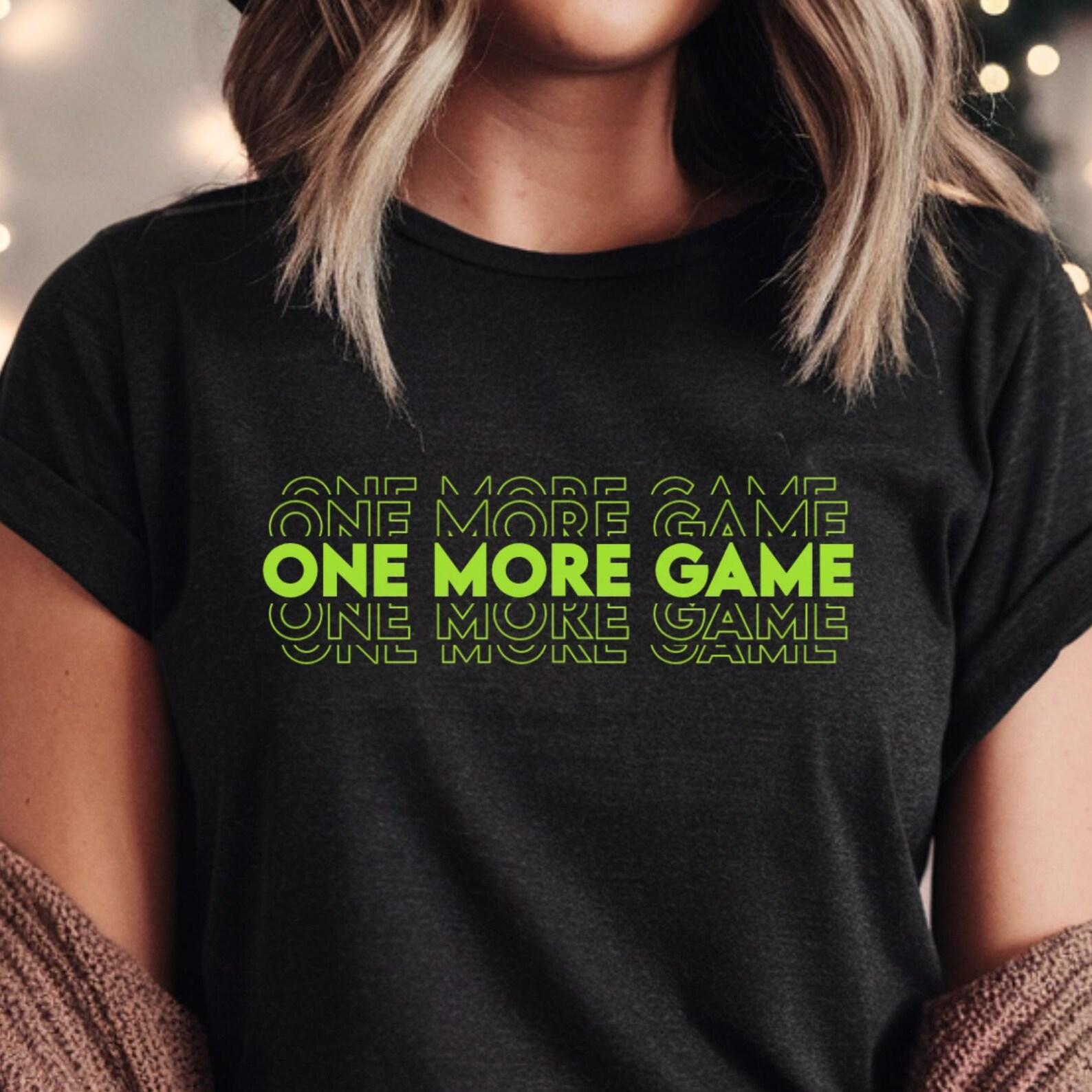 One More Game Shirt, Funny Neon Green Gamer Tee, Casual Gaming Wear L