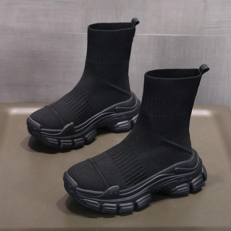 Sock Boots Women's Summer New Black High Top Sock Shoes Women's Thick Soled Elastic Flying Woven Casual Shoes C1158