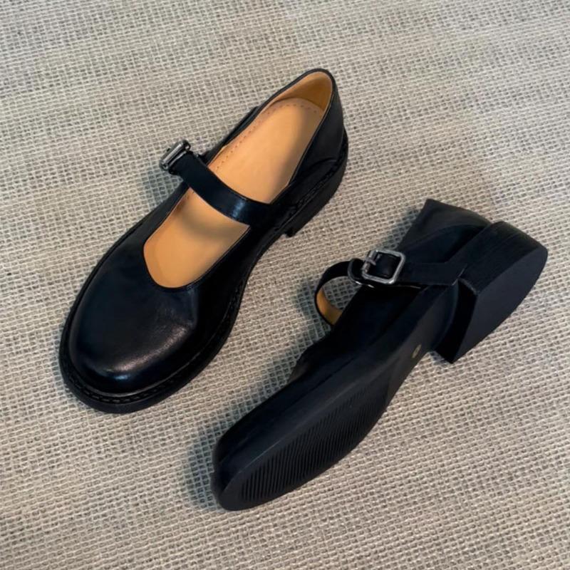 Sheepskin Version Retro Round Head Leather Small Leather Shoes Platform Single Shoes with Mary Jane Shoes Women