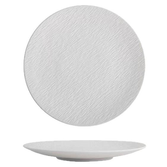 Nordic Style Large Frosted Stone Texture Ceramic Steak Plate - Round, Shallow, Light Luxury Design