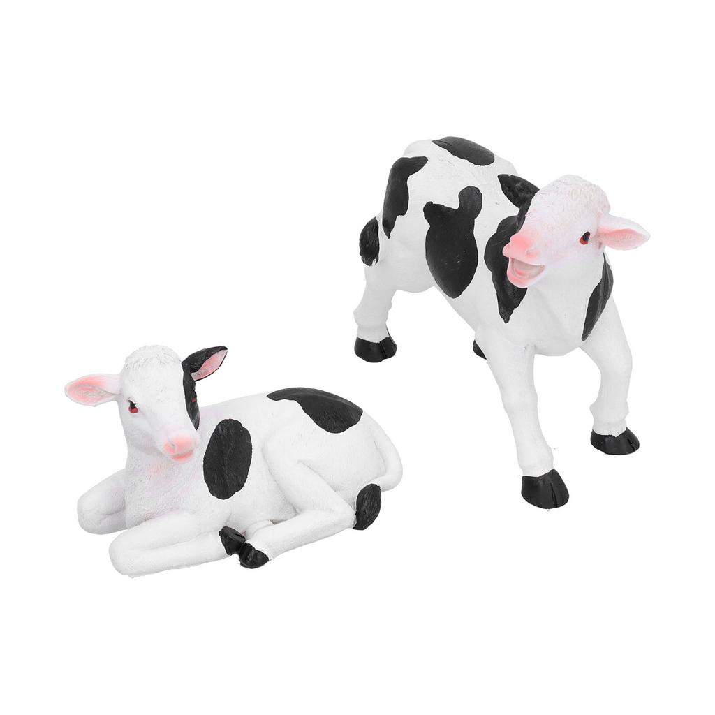 2pcs Cows Figurine Resin Animal Sculpture Crafts Miniature Garden Ornament Gardening Bonsai DecorationsM