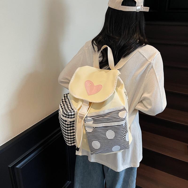 New Ins Wind Contrasting Color Love Blue Plaid Backpack Large Capacity Casual Cute Versatile Student Backpack