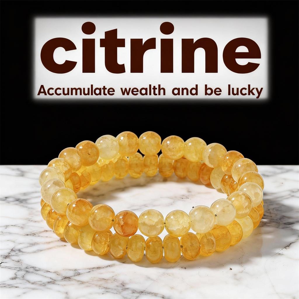 Festive Gifts Yellow Citrine Beaded Bracelet Set Warm Fashion Jewelry For Men And Women Daily Wear Simple Versatile Accessory