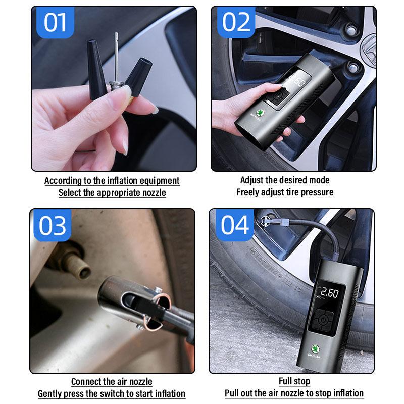 1Pcs Car Tire Inflator Smart Digital Inflatable Pump Emblem Accessories For Skoda SCALA Superb Octavia 2 3 A4 A5 Fabia Kamiq Kapoq Kodiaq Rapid
