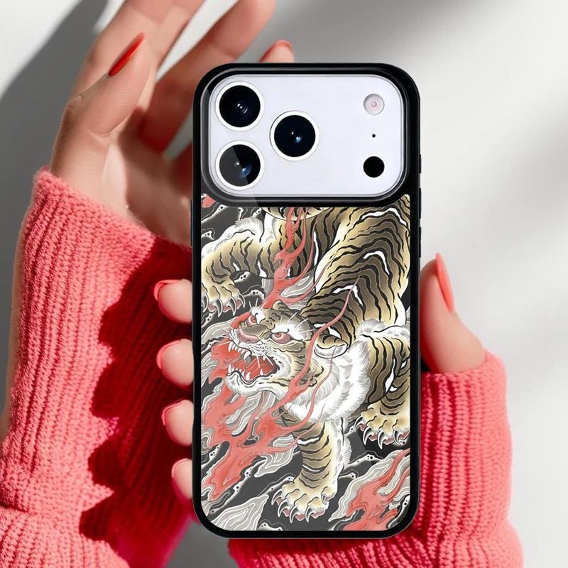 Japanese ukiyo-e Art Panther Tiger Phone Case for iPhone 17 16 15 14 13 Pro Max Back Cover for 12 11 Pro Coque