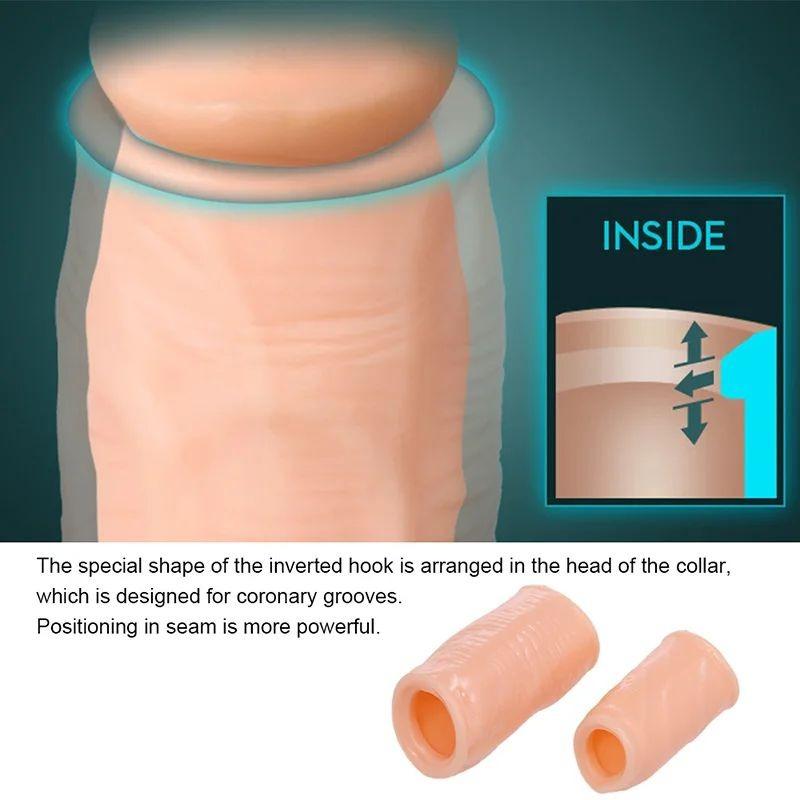 2-in-1 Set Penis Foreskin Resistance Ring Complex Corrector Reusable Penis Sleeve Delay Ejaculation Condom Cock Ring Couple Toys