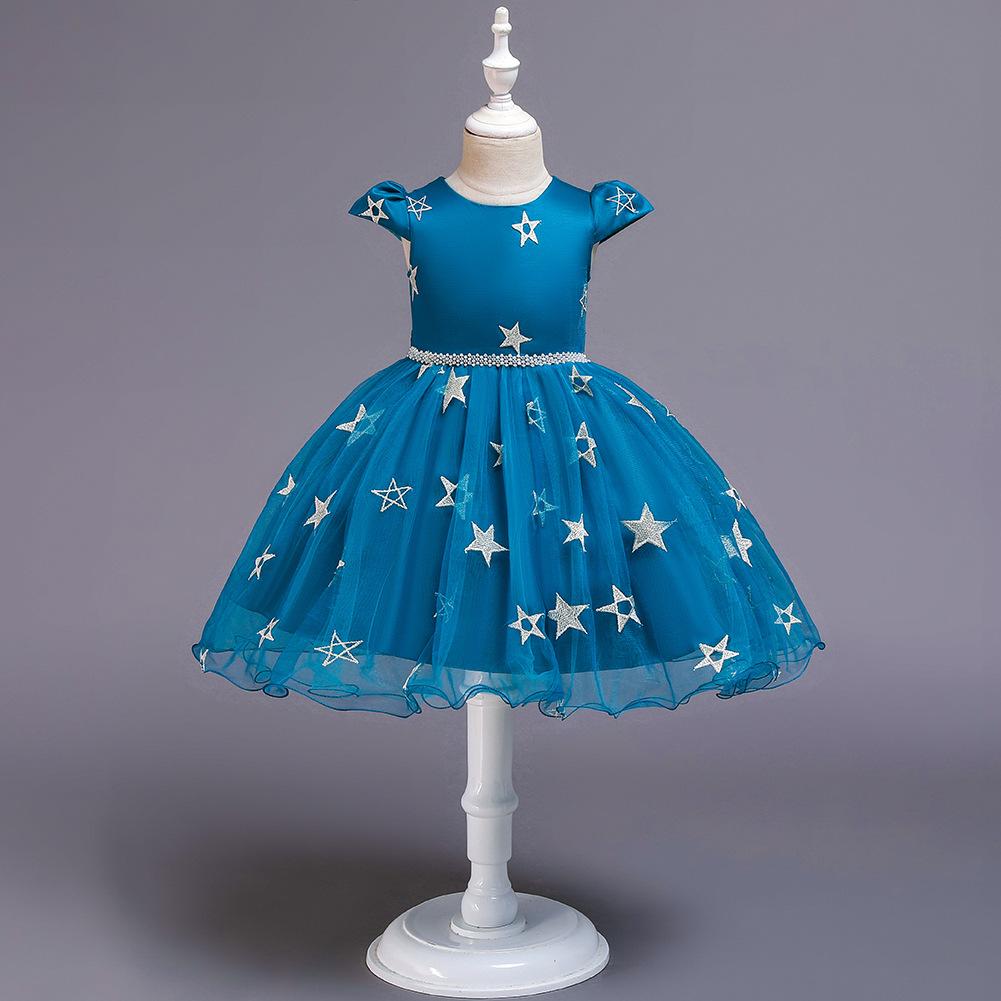 

Великолепное вечернее платье High-Low для девочек Детское сетчатое платье Звезды Вышитые цветы Платье принцессы Звезды Платье для девочек Туту 130cm зелёный