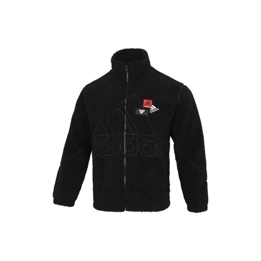 Adidas Solid Color Print Large Logo Zip-Up Collar Jacket Men Jackets Black HN8953