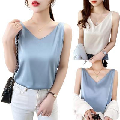 Fashion Women V-Neck Casual Sleeveless Pearl Camis Vest Solid Loose Tops