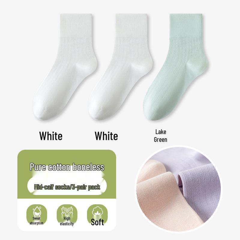 Women's Seamless Thin Cotton Mid-High Socks - Solid Colors, Odor-Resistant, Sweat-Absorbing, Ideal for Spring & Summer