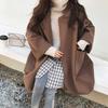 Elegant Black Faux Wool Outer Wear for Women Autumn Winter Korean Style Mid Length Loose Woolen Coat