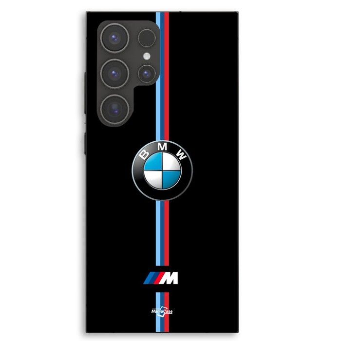 Cover telefono - MANIACASE - Samsung Galaxy S23 Ultra - Silicone TPU - Nero - Logo BMW colore M