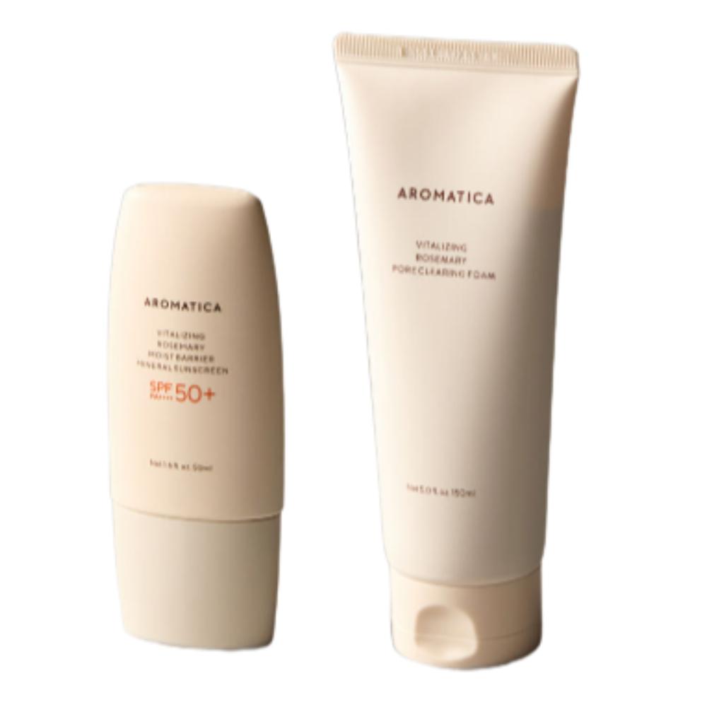 

AROMATICA Vitalizing Rosemary Clearing Foam 150ml & Rosemary Hydrating Sunscreen 50ml SPF 50+ PA++++ 2-Piece Set Daily Cleansing & UV Protection Duo