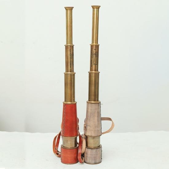 Set of 2 Brass Spyglass Telescope with Leather Cover Strap Nautical Pirate Décor Steampunk Gift Working Monocular Gift 40.64 Cm