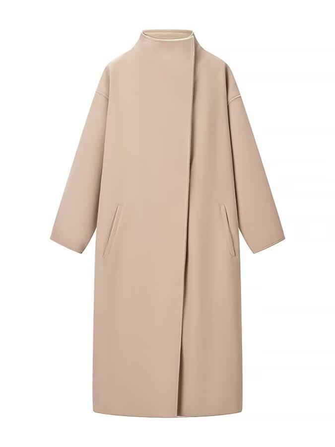 2025 Trending Women's Long Woolen Commuter Overcoat with Single Hidden Button