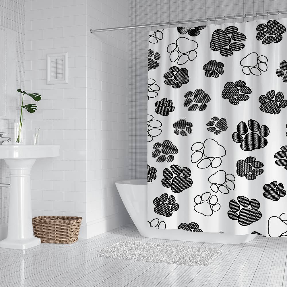 Animal Paw Print Bathroom Shower Curtain Bathroom Partition Curtain Light Opaque Waterproof Material Bathroom