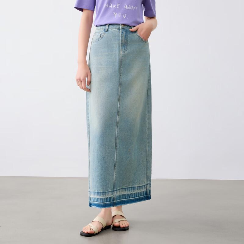 Elva' Island Women's High-Waist Casual Mid-Length Denim Skirt