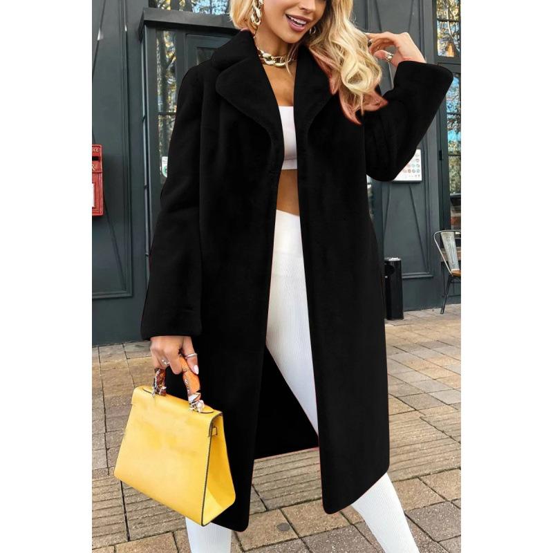 2024 Herbst/Winter Damenmode Modische Elegante Schnürung Revers Plüsch Lange Jacke für Damen