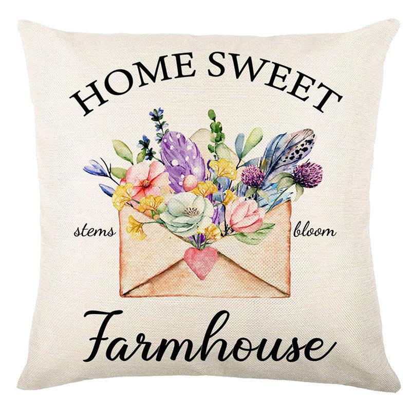 Seasons Throw Pillow Cover Spring Linen Flowers Truck Cushion Office Throw Pillow Cushion Throw Pillow Cushion
