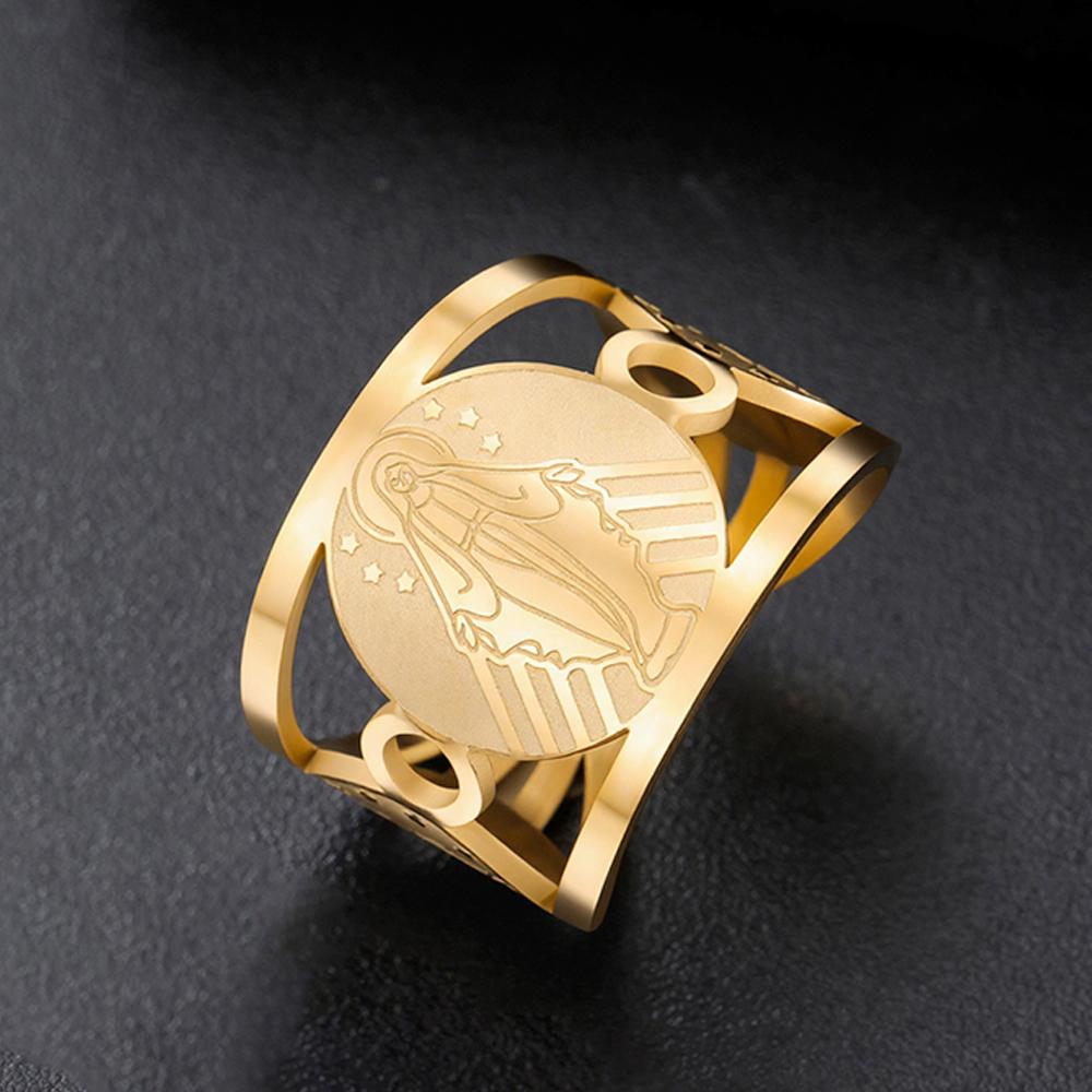 Dawapara Virgin Mary Ring Adjustable Holy Mother Mary Christian Gifts Blessing Protection Religious Ring Stainless Steel Jewelry