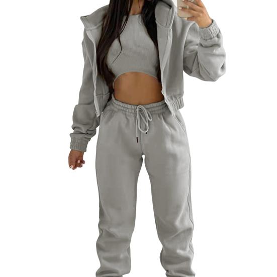 3 Piece Sweatsuits Set for Women Fleece Zip Up Hoodie Sweatshirt Tank Top Jogger Sweatpants Set Fall Casual Tracksuit Outfits