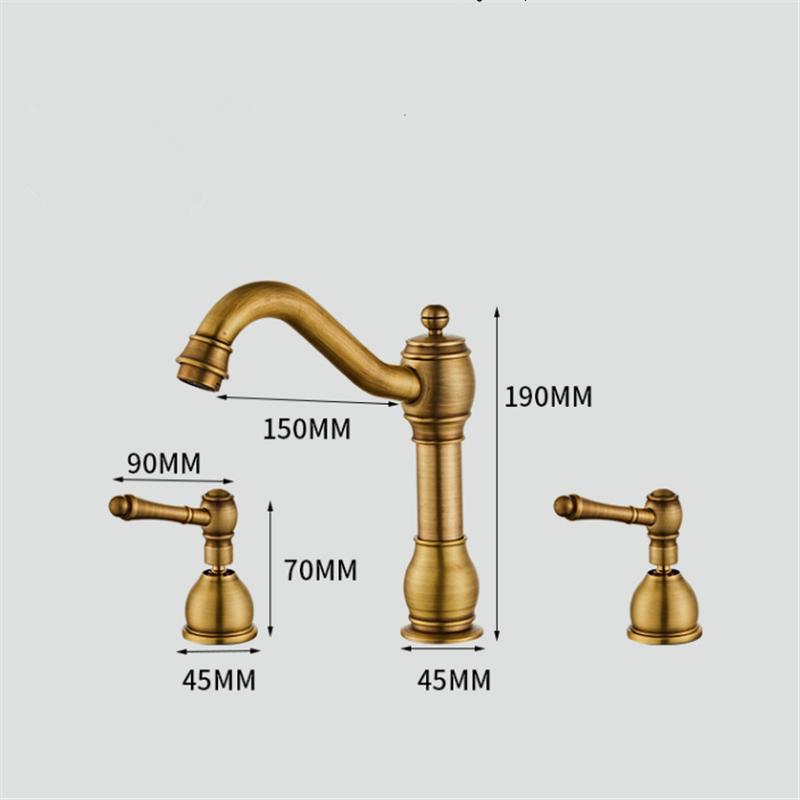 Tuqiu Basin Faucet Brass Antique Bronze Bathroom Faucet Black Sink Faucet 3 Hole Double Handle Hot & Cold Wash Faucet Water Tap
