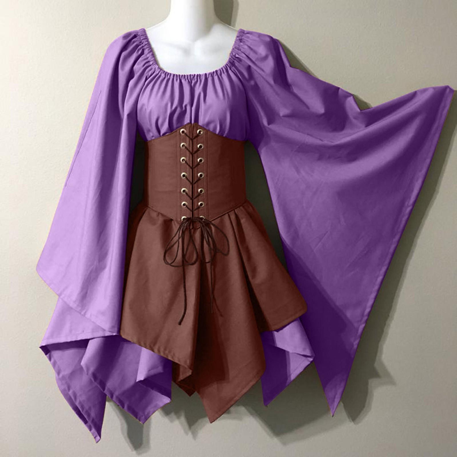 

Women Fashion Long Sleeve Vintage Dress Cosplay Party Evening Night Formal Dress XXXL фиолетовый