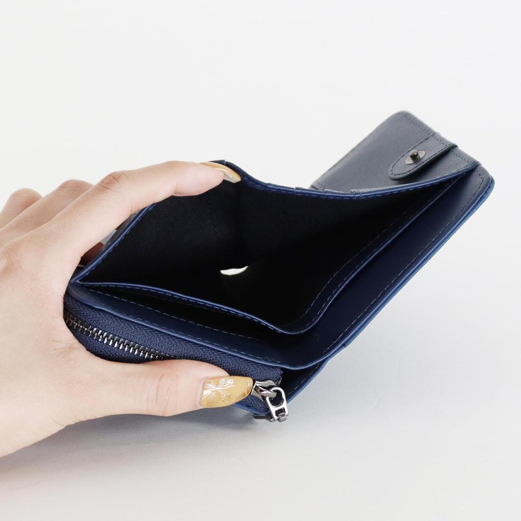 Logo Spark Slim Bifold Wallet with Embossed Navy Blue Men's Zip-Around Closure, Design,