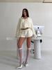 Hooded zipper short sweater set women, contrasting color hemming high waist sports shorts two-piece set