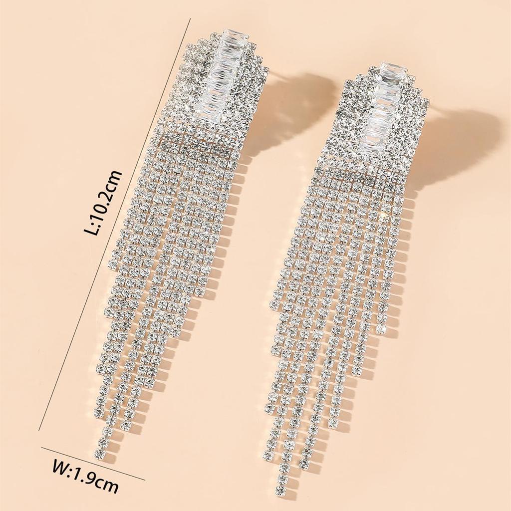 European & American Rhinestone Alloy Tassel Earrings - Elegant Women's Dangle Jewelry