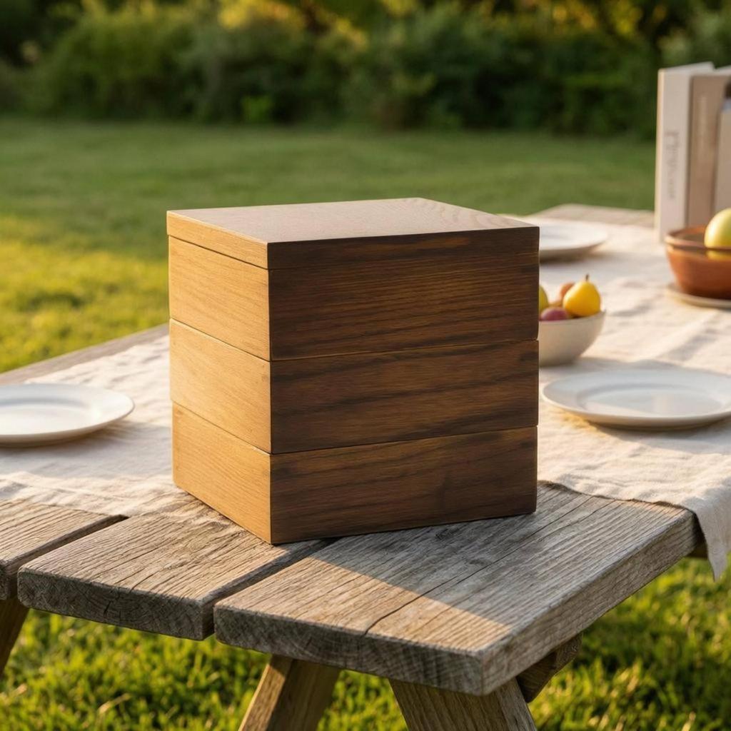 Wood Bento Dark Brown Box Square Japanese Style Compartment Food Container for Sushi
